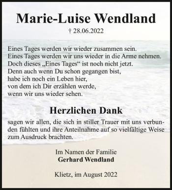 Traueranzeige von Marie-Luise Wendland  von Magdeburger Volksstimme