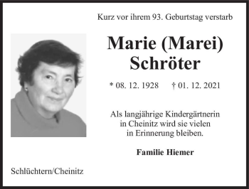Traueranzeige von Marie 
