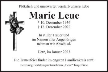 Traueranzeige von Marie Leue  von Magdeburger Volksstimme
