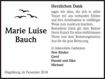 Traueranzeige von Marie Luise Bauch  von Magdeburger Volksstimme