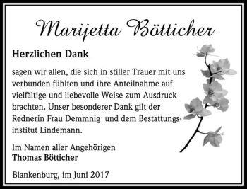 Traueranzeige von Marijetta Bötticher  von Magdeburger Volksstimme