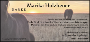 Traueranzeige von Marika Holzheuer  von Magdeburger Volksstimme