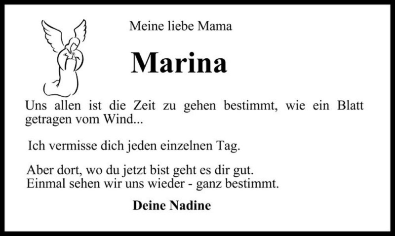  Traueranzeige für Marina  vom 16.07.2016 aus Magdeburger Volksstimme