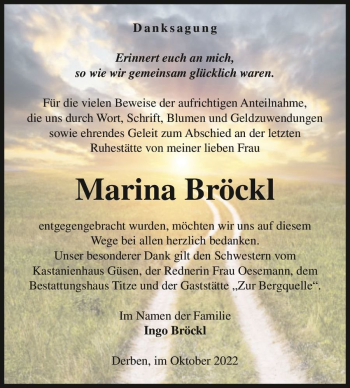 Traueranzeige von Marina Bröckl  von Magdeburger Volksstimme