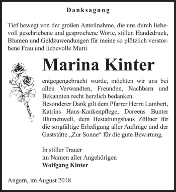 Traueranzeige von Marina Kinter  von Magdeburger Volksstimme