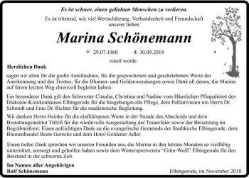 Traueranzeige von Marina Schönemann  von Magdeburger Volksstimme