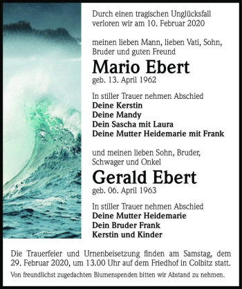 Traueranzeige von Mario & Gerald Ebert  von Magdeburger Volksstimme