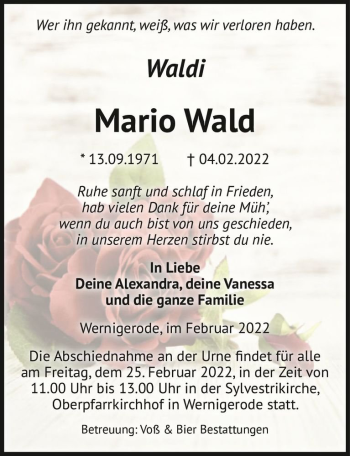 Traueranzeige von Mario 