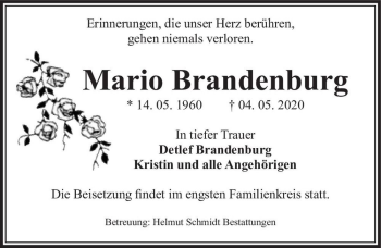 Traueranzeige von Mario Brandenburg  von Magdeburger Volksstimme