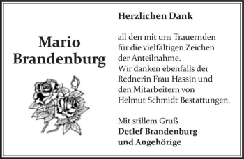 Traueranzeige von Mario Brandenburg  von Magdeburger Volksstimme