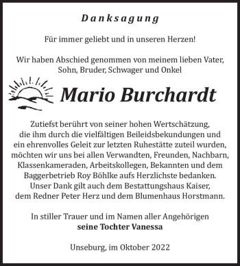 Traueranzeige von Mario Burchardt  von Magdeburger Volksstimme