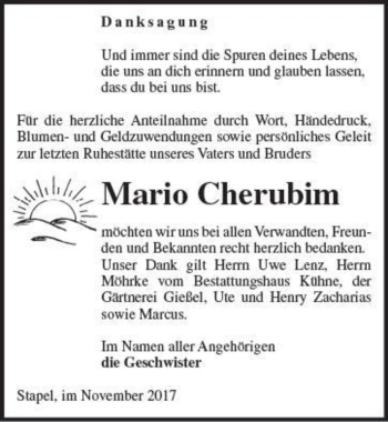 Traueranzeige von Mario Cherubim  von Magdeburger Volksstimme