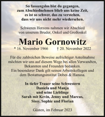 Traueranzeige von Mario Gornowitz  von Magdeburger Volksstimme