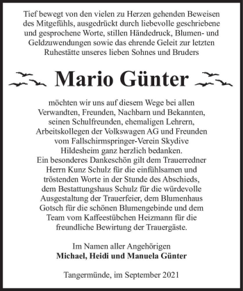 Traueranzeige von Mario Günter  von Magdeburger Volksstimme