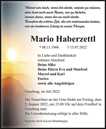 Traueranzeige von Mario Haberzettl  von Magdeburger Volksstimme