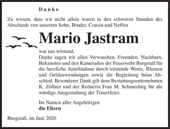 Traueranzeige von Mario Jastram  von Magdeburger Volksstimme