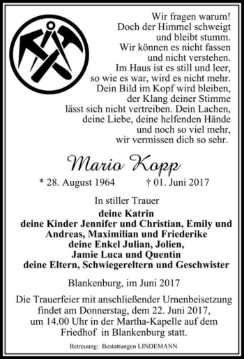 Traueranzeige von Mario Kopp  von Magdeburger Volksstimme