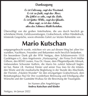 Traueranzeige von Mario Kutschan  von Magdeburger Volksstimme