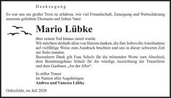 Traueranzeige von Mario Lübke  von Magdeburger Volksstimme
