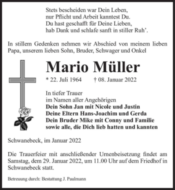 Traueranzeige von Mario Müller  von Magdeburger Volksstimme