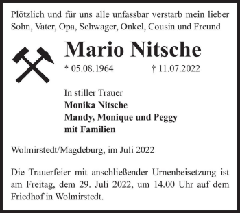 Traueranzeige von Mario Nitsche  von Magdeburger Volksstimme