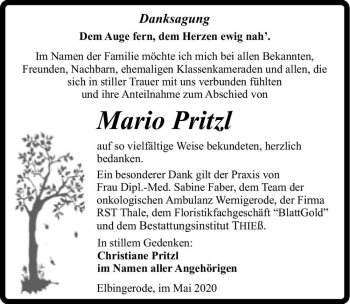 Traueranzeige von Mario Pritzl  von Magdeburger Volksstimme