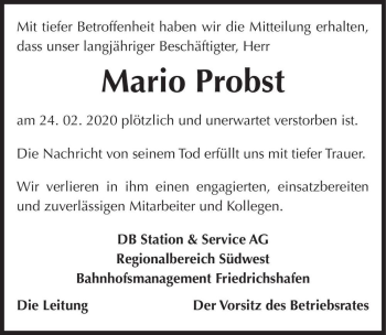 Traueranzeige von Mario Probst  von Magdeburger Volksstimme
