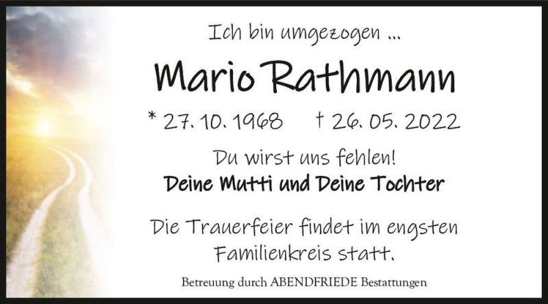  Traueranzeige für Mario Rathmann  vom 04.06.2022 aus Magdeburger Volksstimme