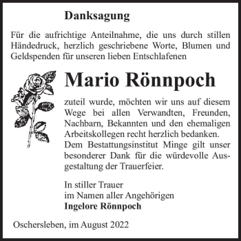 Traueranzeige von Mario Rönnpoch  von Magdeburger Volksstimme