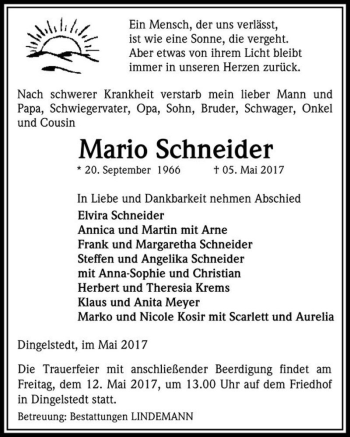 Traueranzeige von Mario Schneider  von Magdeburger Volksstimme