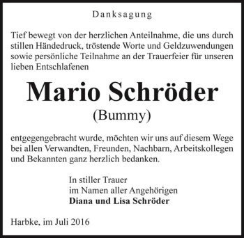 Traueranzeige von Mario Schröder 