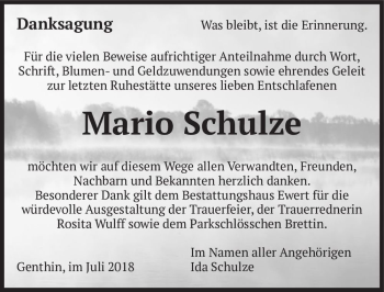 Traueranzeige von Mario Schulze  von Magdeburger Volksstimme