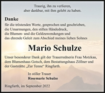 Traueranzeige von Mario Schulze  von Magdeburger Volksstimme