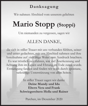 Traueranzeige von Mario Stopp 
