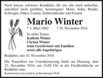 Traueranzeige von Mario Winter  von Magdeburger Volksstimme