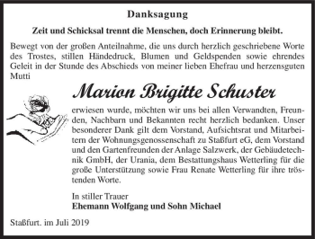 Traueranzeige von Marion Brigitte Schuster  von Magdeburger Volksstimme