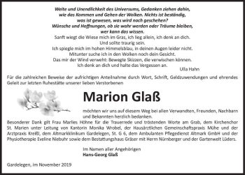 Traueranzeige von Marion Glaß  von Magdeburger Volksstimme