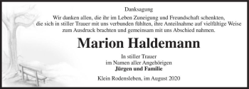 Traueranzeige von Marion Haldemann  von Magdeburger Volksstimme