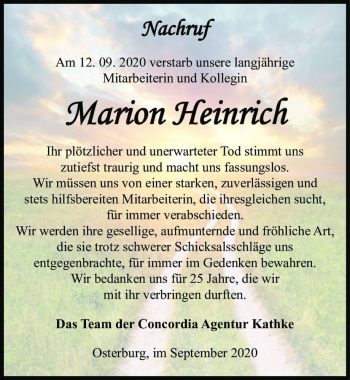 Traueranzeige von Marion Heinrich  von Magdeburger Volksstimme