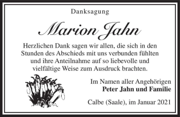 Traueranzeige von Marion Jahn  von Magdeburger Volksstimme