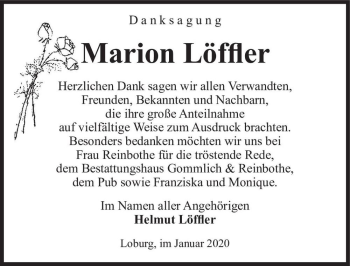 Traueranzeige von Marion Löffler  von Magdeburger Volksstimme