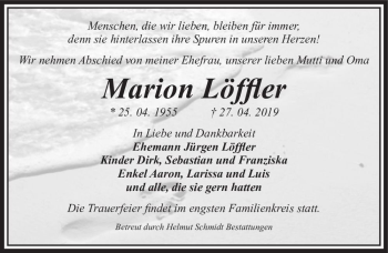 Traueranzeige von Marion Löffler  von Magdeburger Volksstimme