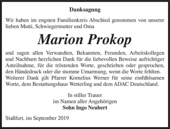 Traueranzeige von Marion Prokop  von Magdeburger Volksstimme