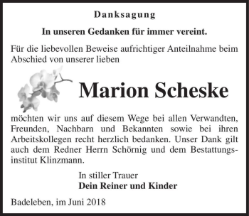 Traueranzeige von Marion Scheske  von Magdeburger Volksstimme