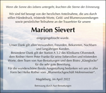 Traueranzeige von Marion Sievert  von Magdeburger Volksstimme