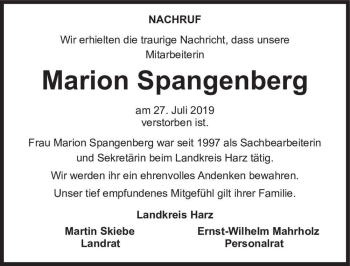 Traueranzeige von Marion Spangenberg  von Magdeburger Volksstimme