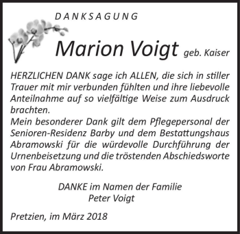 Traueranzeige von Marion Voigt  von Magdeburger Volksstimme
