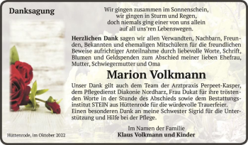 Traueranzeige von Marion Volkmann  von Magdeburger Volksstimme