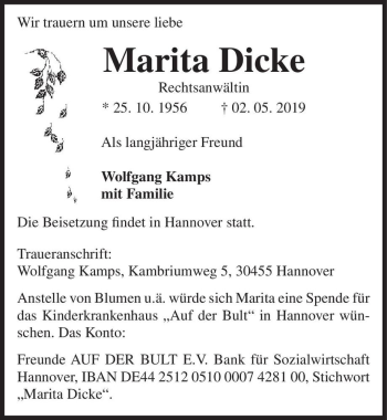 Traueranzeige von Marita Dicke  von Magdeburger Volksstimme