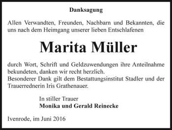 Traueranzeige von Marita Müller  von Magdeburger Volksstimme